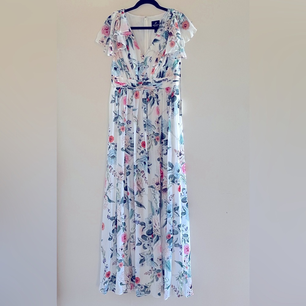 Adrianna Papell Floral Print Chiffon Gown